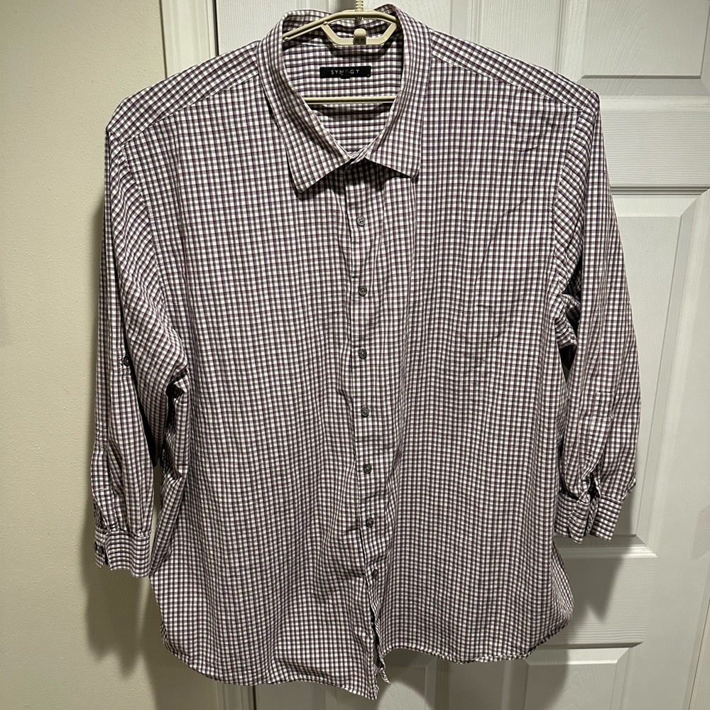 Synergy Men’s Casual Shirt Red White Grey Check 5XL